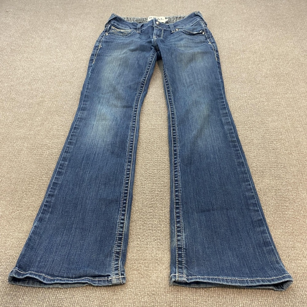 Ariat REAL Bootcut Jeans Womens 28 R Blue Med Wash Mid Rise Embroidered Stretch